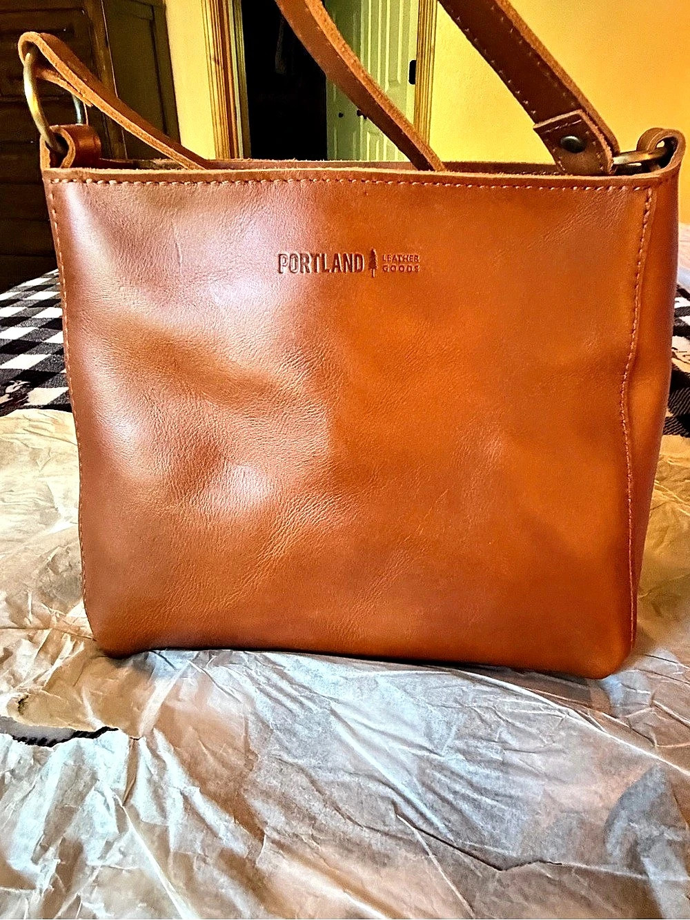 Portland Leather Goods Small Lola Zipper Crossbody Tote (North/South) Brown
